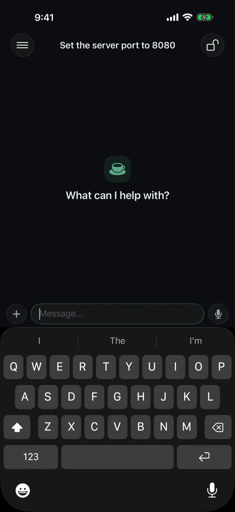 The Macchiato composer with a microphone button, ready for a new message.